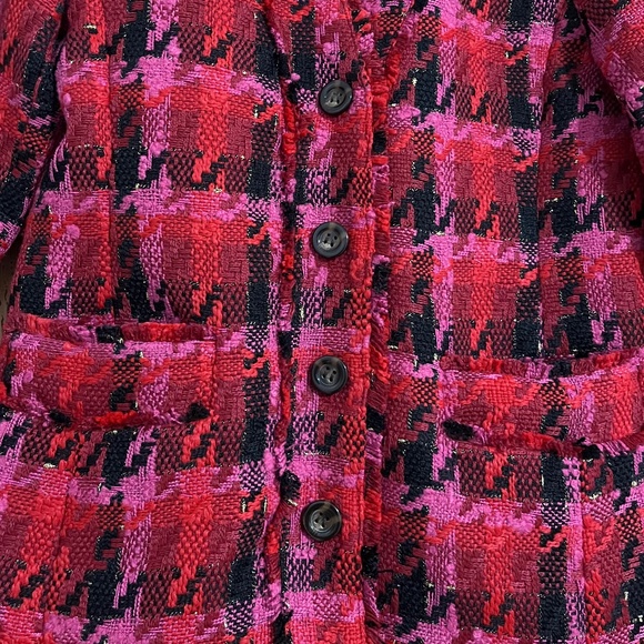 ANN TAYLOR Women’s Pink Multi Long Cardigan Jacket in Houndstooth Tweed Sz-2P - Picture 4 of 12